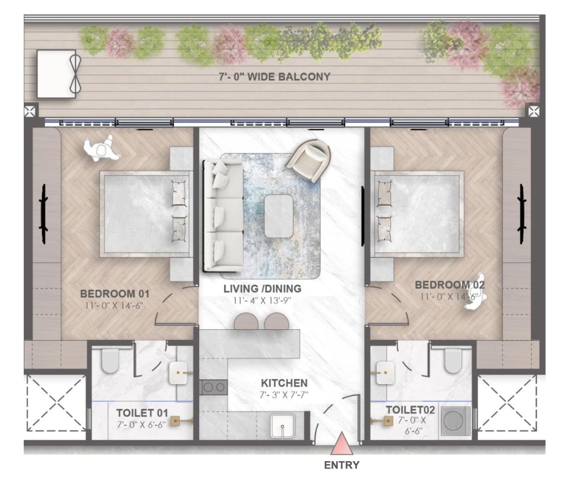 2 BHK 1665 SQ.FT. (Suite) 